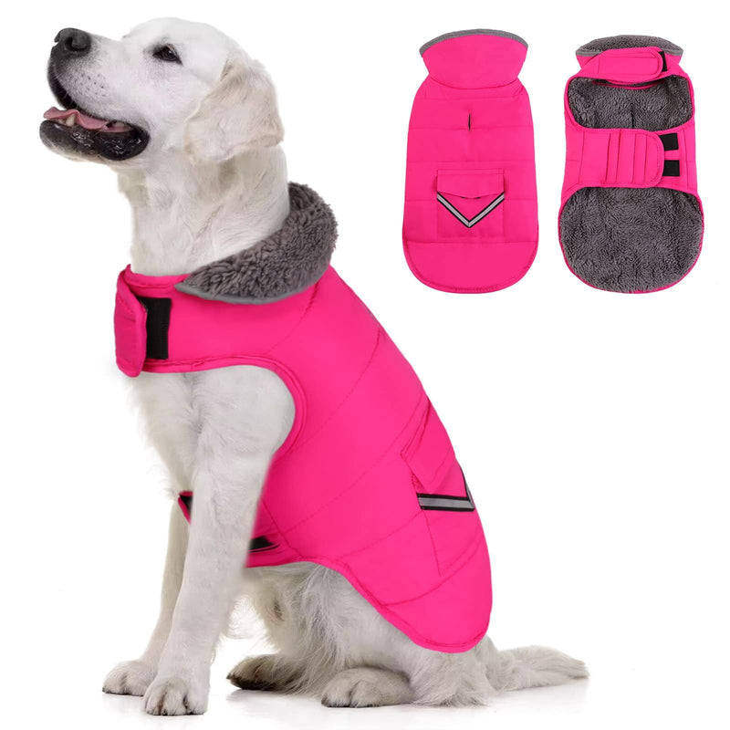 MIGOHI Warm Dog Coat, Winter Dog Jacket for Cold Weather, Reflective Windproof Dog Fleece Vest Thick Dog Apparel with Leash Hole and Furry Collar for Puppy Small Medium Large Dogs, Pink XXXL XXX-Large - BeesActive Australia