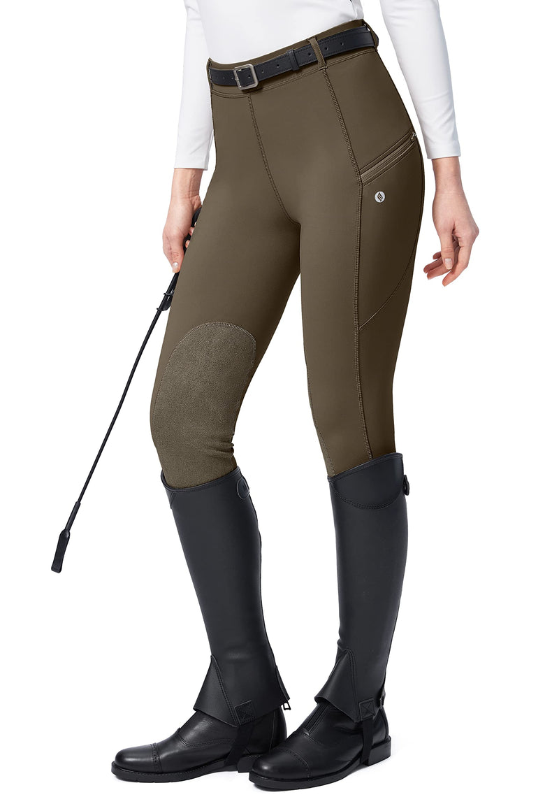 SANTINY Women's Horse Riding Pants with Zipper Pockets Knee-Patch Schooling Tights Equestrian Breeches for Women Brown Medium - BeesActive Australia