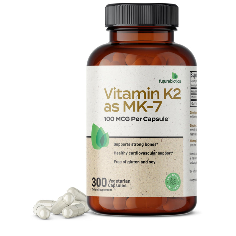 Futurebiotics Vitamin K2 as MK-7 100 mcg, Supports Strong Bones- Non-GMO, 300 Vegetarian Capsules 300 Count (Pack of 1)