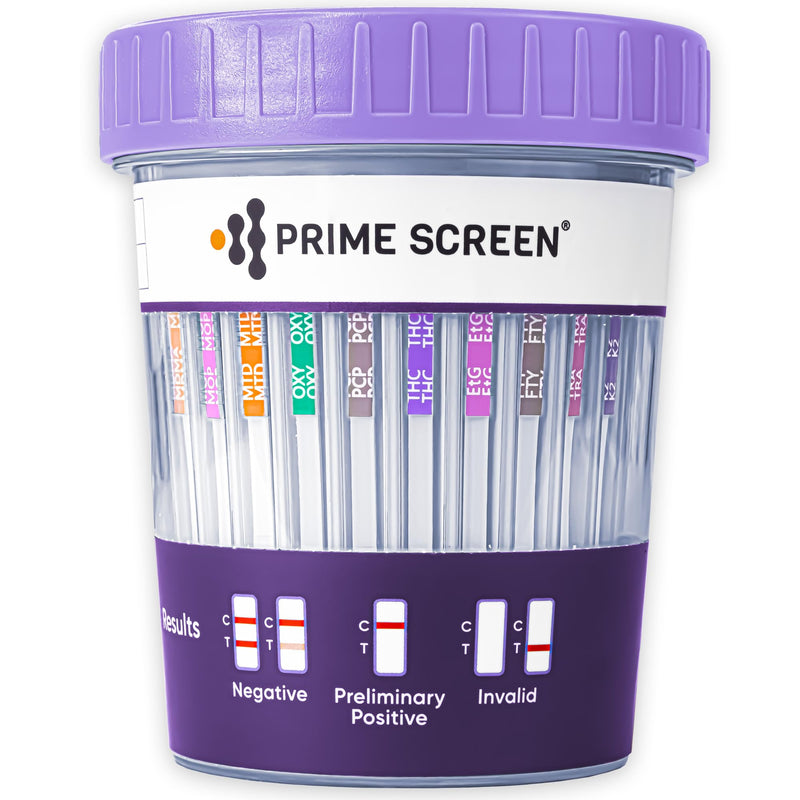Prime Screen Drug Test Cup 16 Panel Kit (AMP,BAR,BUP,BZO,COC,mAMP,MDMA,MOP/OPI,MTD,OXY,PCP,THC, ETG, FTY, TRA, K2) -[5 Pack]-CDOA-9165EFTK - BeesActive Australia
