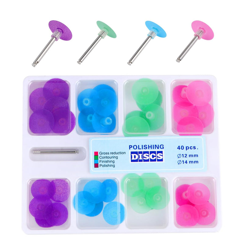 Healifty 40Pcs Dental Polishing Discs Kit with Mandrel, Flexible Tooth Polisher Tool for Composite Resin, Assorted Grits Finishing Sanding Pad for Teeth 1 Box