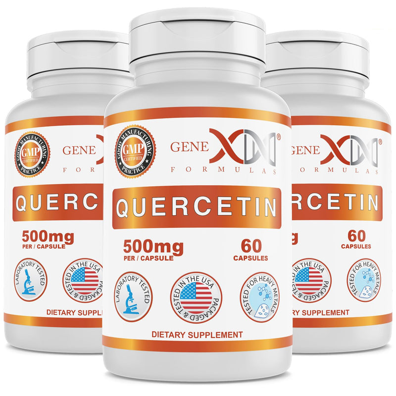 Genex Formulas Quercetin 500mg, Immune Support & Cellular Health, 3 Pack | Supplement for Heart Health, Antioxidant and Allergy Protection, NSF Certified for Safety, Quality & Label Accuracy 60 Count (Pack of 3)