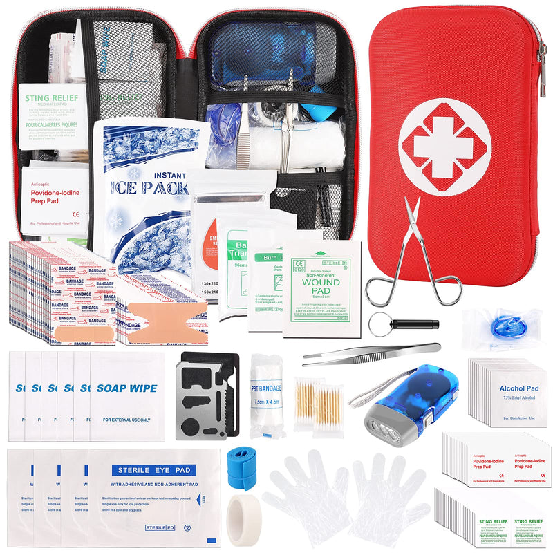 Small First Aid Kit, 300PCS Essential Emergency Trauma Medical Supplies Packed in a Red Waterproof Box, Perfect for Car Home Office Travel Outdoor Camping Hiking (Red) - BeesActive Australia