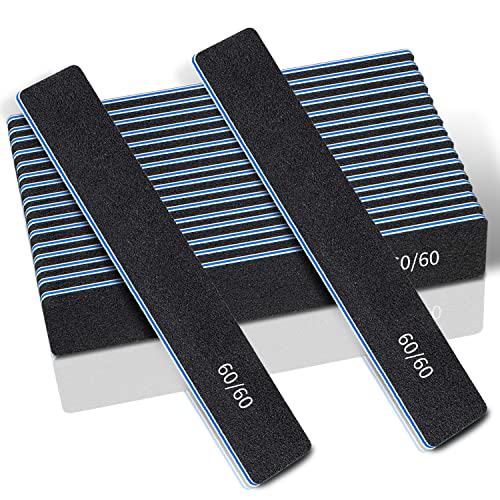 12 Pcs Professional Nail Files, 60/60 Grit Nail Files for Acrylic Nails Gel Nails, Double Sided Emery Board for Nails, Reusable & Washable Coarse Nail File for Home and Salon Use 60/60 Grit for False Nails