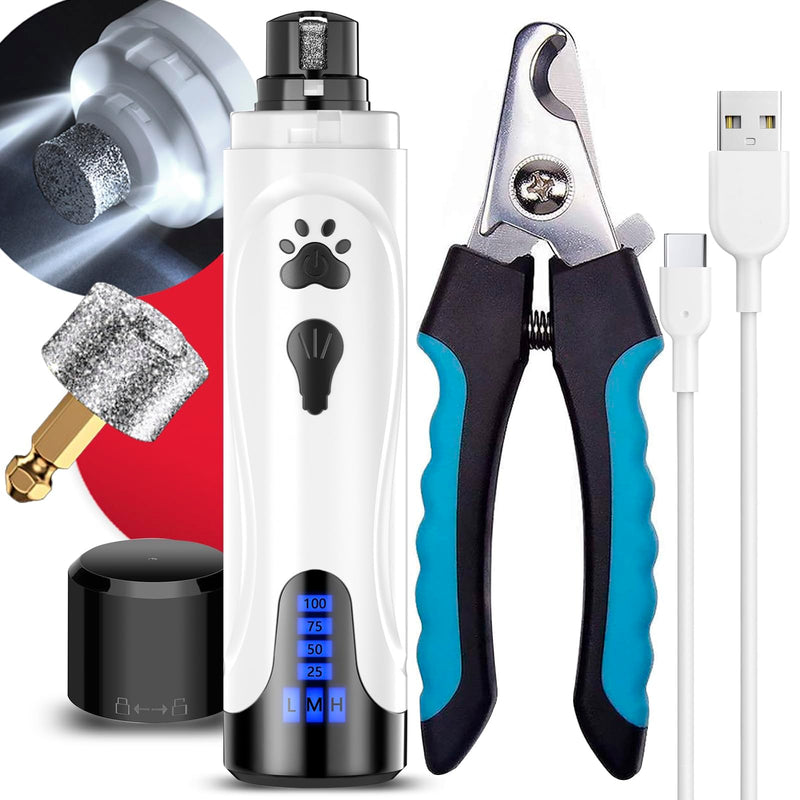 YABIFE Dog Nail Trimmers and Dog Nail Clippers Kit, Whisper Quiet Electric Grinder with Light, for Small, Medium, Large Dogs, Cats Toenail Grooming, 3 Speeds AB-blue scissor - BeesActive Australia