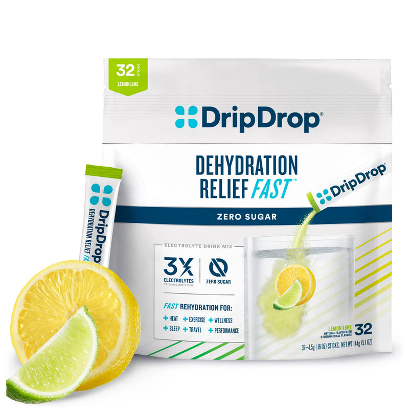 DripDrop Hydration - Zero Sugar Electrolyte Powder Packets Keto - Lemon Lime - 32 Count 32 Servings (Pack of 1) - BeesActive Australia