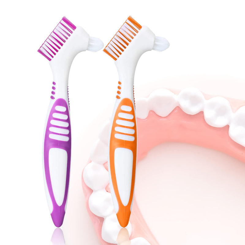 Denture Brush 2PCS Denture Toothbrushes，Cleaning Brush Double Sided Toothbrush with Multi-Layered Bristles and Rubber Anti-Slip Handle - for Denture Cleaning Care - BeesActive Australia