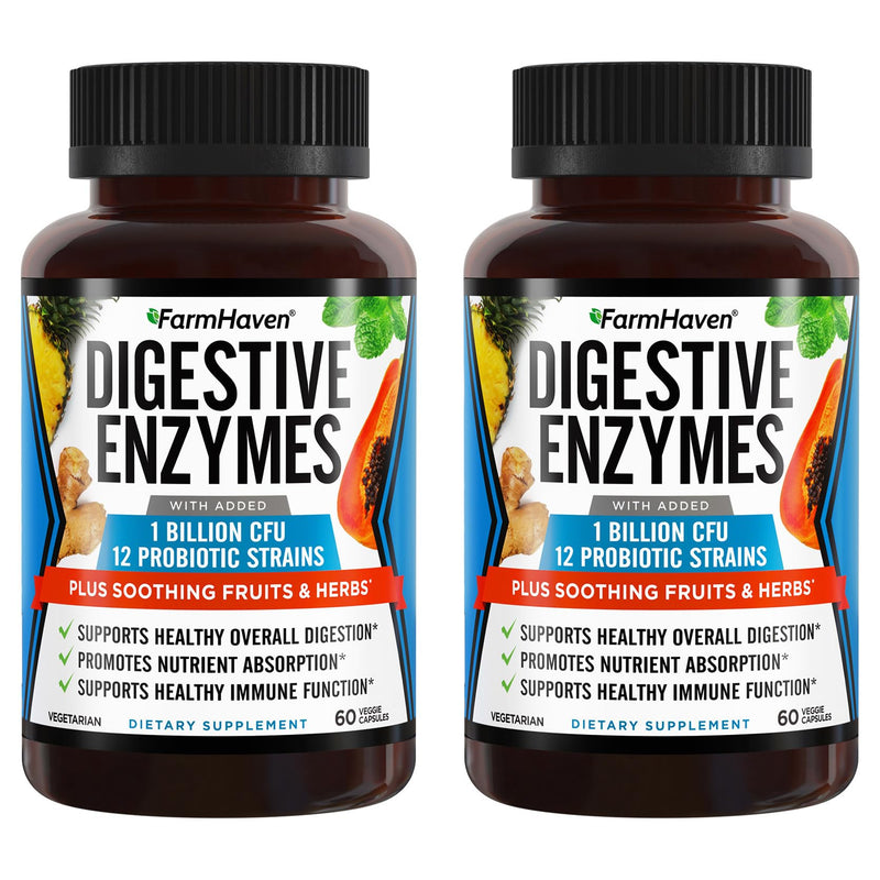 FarmHaven Digestive Enzymes with 18 Probiotics & Herbs, 120 Capsules | Papaya, Bromelain, Protease & More for Lactose Absorption and Better Digestion - Helps Relieve Bloating, Gas and Constipation