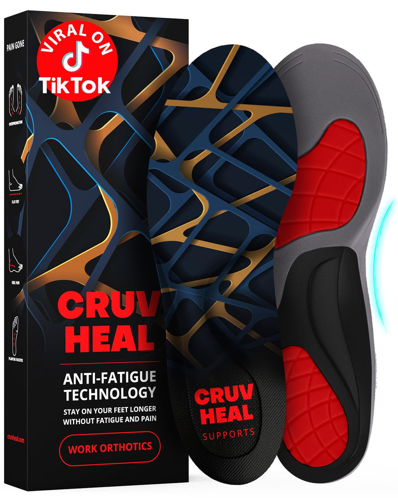 (New) Work Orthotic Insoles - Anti Fatigue Medium Arch Support Shoe Insert Men Women - Plantar Fasciitis Flat Feet - Relieve Foot Pain - Work Boot Insoles Standing All Day (XL, Blue Lines) XL(Men 11-13.5||Women 12-14.5)
