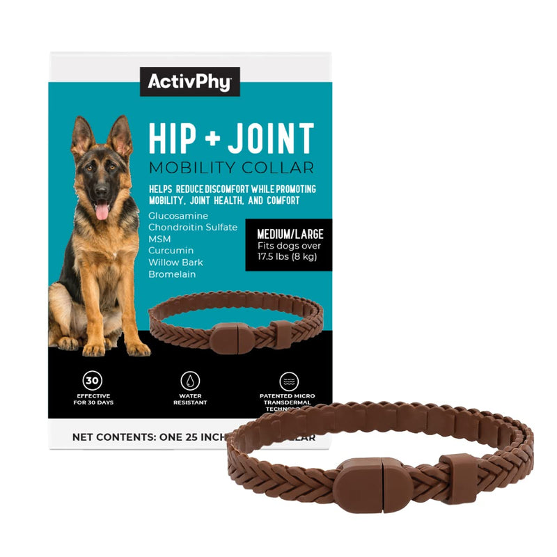 Hip + Joint Mobility Collar for Dogs with Glucosamine, Chondroitin, MSM, and More | Convenient & Easy | 30 Days of Continuous Support | Water Resistant (Med/Large) Medium/Large - PawsPlanet Australia