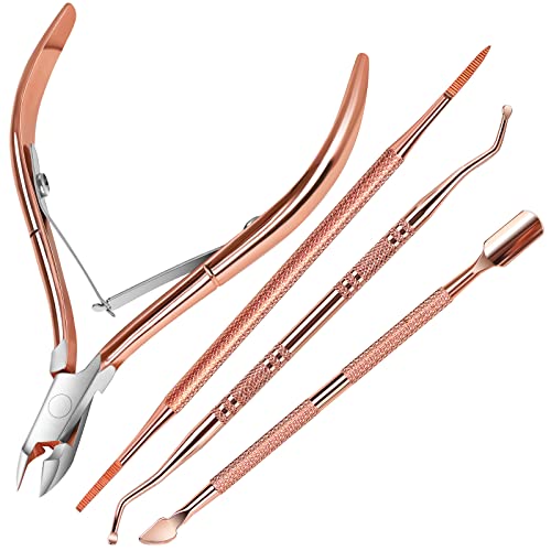 FANDAMEI Cuticle Trimmer, Cuticle Kit, Cuticle Pusher, Cuticle Nippers Rosegold