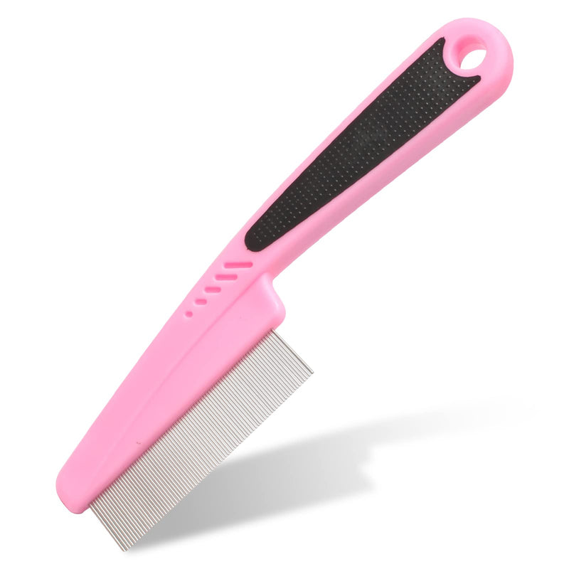 Flea Comb for Dogs and Cats - Lice Comb with Rubber Handle - Promotes Hair Growth and Removes Loose Hair, Knots, and Flakes Flea Brush for Pets - Good for Pet Owners, Vets, and Groomers (Pink) Pink - BeesActive Australia