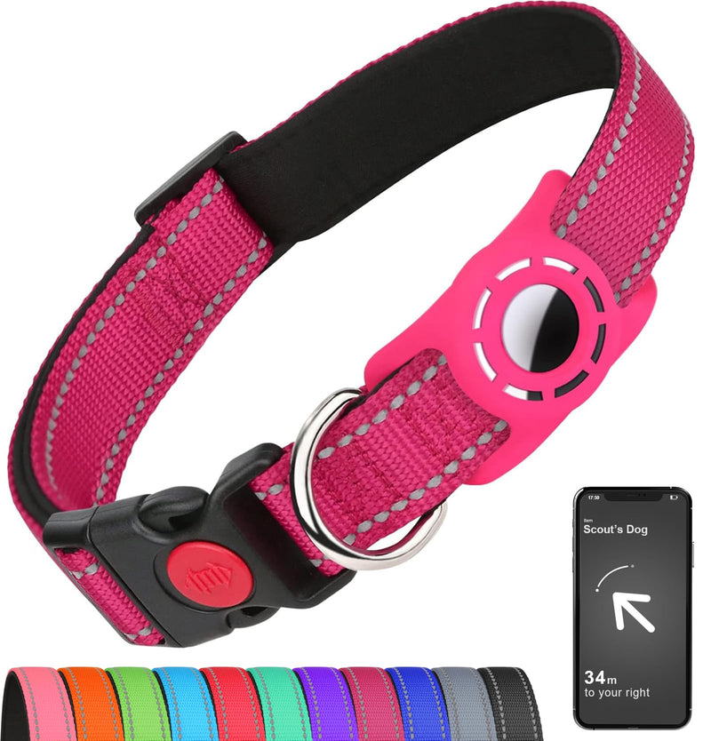 Airtag Dog Collar for Small Dogs, Reflective Dog Collars with AirTag Holder, Soft Padded & Safety Locking Buckle, Nylon Pet Collar Adjustable for All Breeds, HotPink Small (Pack of 1) - BeesActive Australia