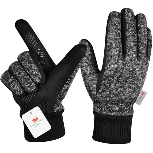 MOREOK Winter Gloves for Men/Women -10°F 3M Thinsulate Warm Touch Screen Snow Ski Bicycle Bike Gloves for Driving/Cycling/Running/Hiking deep gray Medium