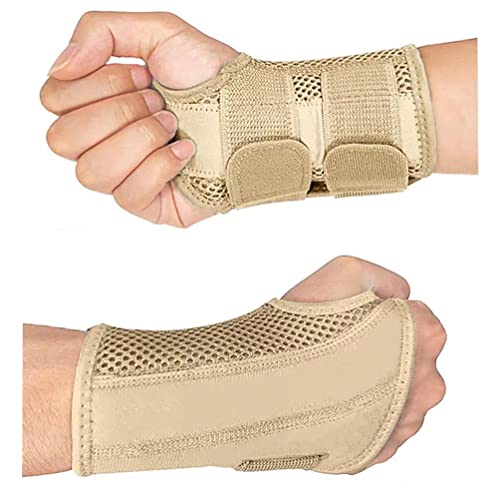 HYCOPROT Adjustable Wrist Supports Brace with 2 Metal Straps for Men and Women-Breathable Carpal Tunnel Wrist Splint for Relieve Tendonitis, Arthritis, Sprains S/M-Left and Right Hand (Pack of 2) Beige