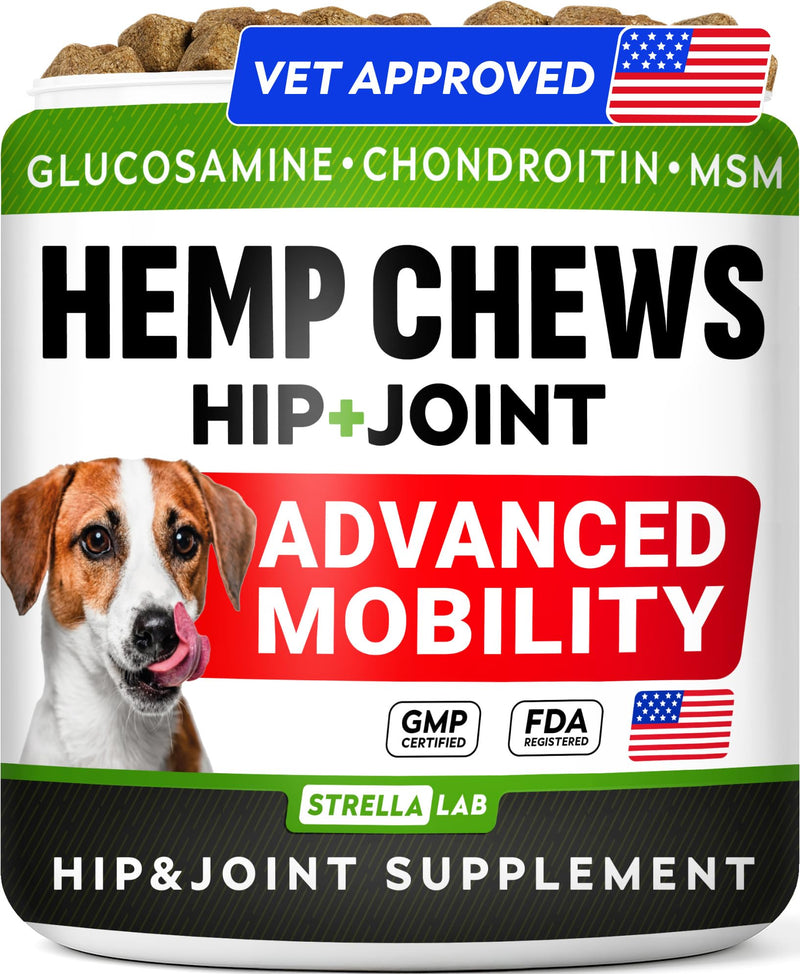 Advanced Hemp + Glucosamine Dog Joint Supplement - Hip Joint Pain Relief - Mobility Chews for Dogs - Chondroitin, MSM, Omega - Made in USA - Lamb Flavor - 120 Hemp Treats 120Ct (Lamb) (HIP&JOINT) Hemp Chews