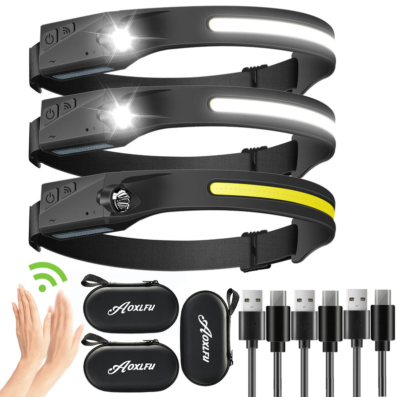 LED Headlamps Rechargeable,3PCS 230°Wide Beam Headlight, Motion Sensor Waterproof 5 Light Modes with Red Light Bright Flashlight Headlamp for Running Camping Cycling 3PCS