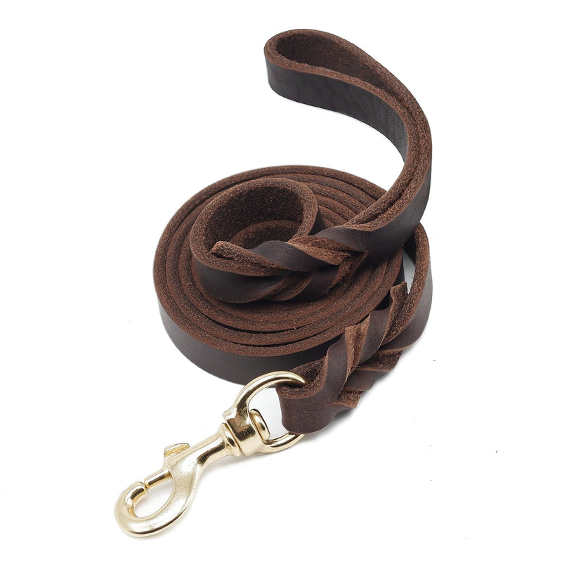 Leather Dog Leash 6ftx3/4inch,Braided Leather Leash for Dogs,Soft Leather Training Dog Leash,Strong Leather Leash for Small Medium Large Breed Dogs,Brown 6FT*3/4In - BeesActive Australia