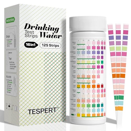 TESPERT Drinking Water Test Strips 125ct, Lead Home Tap Well Water Test Kit 16 in 1 Drinking Water Testing Kit
