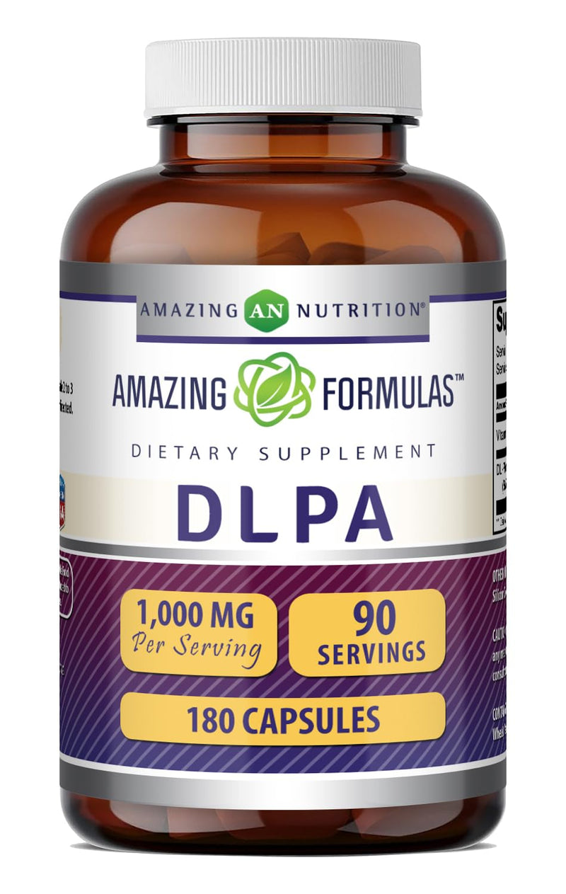 Amazing Formulas DLPA Supplement | DL-Phenylalanine |1000 Mg | Capsules | Non-GMO | Gluten-Free | Made in USA (180 Count) Unflavored - 180 Count