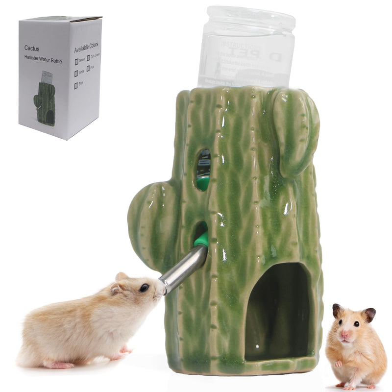 Hamster Water Bottle, 2-in-1 Adjustable Hamster Water Bottle for Glass Tank 80ML Gerbil Water Bottle with Stand, No Drip Ceramic Water Bottle Holder for Dwarf Hamster Mice Rat (Light Green) - BeesActive Australia