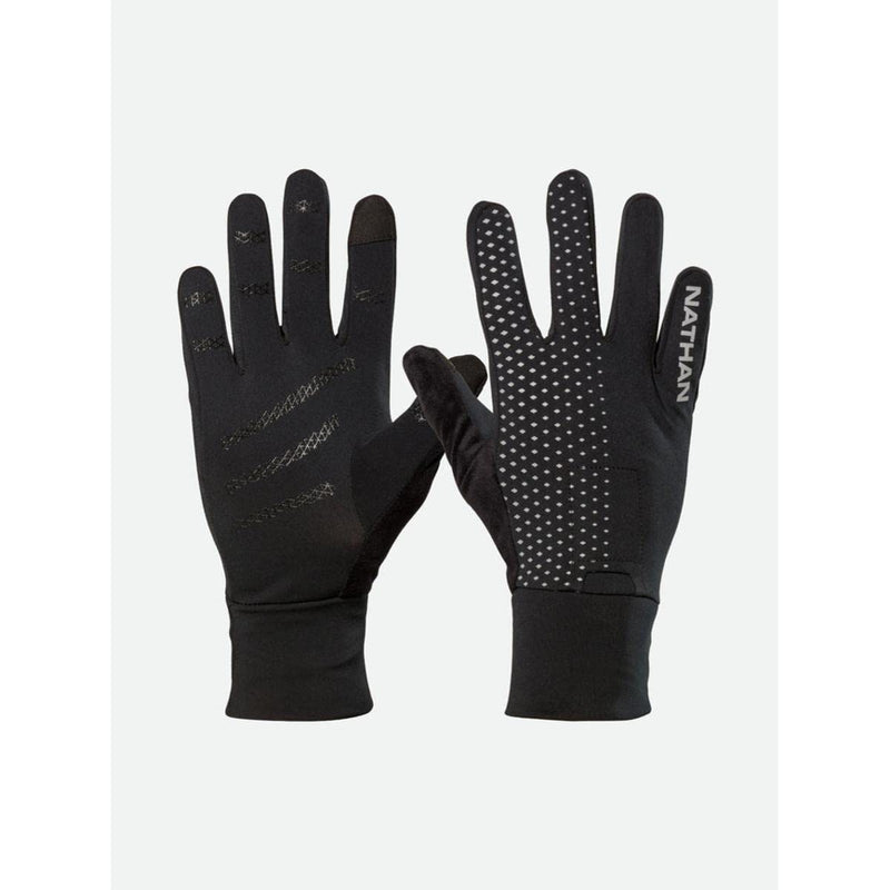 Nathan Reflective Gloves. for Running and Outdoor Activity. Touch Screen Finger for Smartphone Use. Black/Geo Print Large