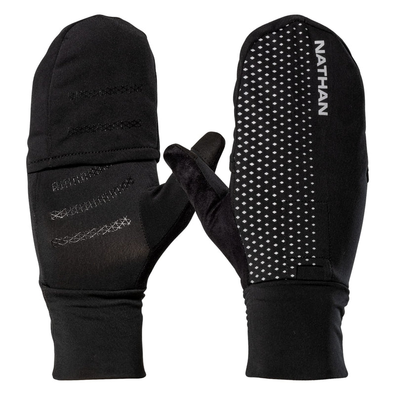 Nathan Convertible Glove to Mitt with Reflective Print. Touch Screen Finger for Smartphone Use. for Running and Outdoor Sports. Glove to Mitten. Black/Geo Print X-Large