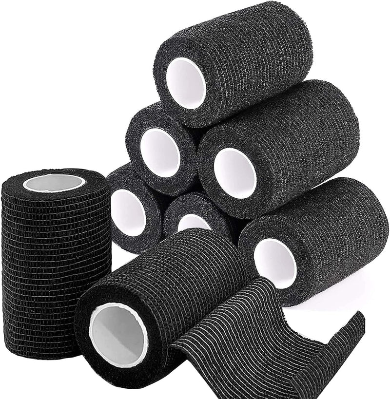 Self Adhesive Bandage Wrap,8 Rolls 3” X 5 Yards Vet Wrap for Dogs, Horses, Pets, Elastic Cohesive Bandages for Wrist, Ankle Sprains and Swelling (Black) Black Self Adhesive Bandage Wrap - BeesActive Australia