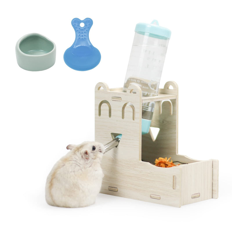 Wooden Hamster Water Bottle Stand,Small Animal Water Dispenser 125ml Drinking with Bottle Food Container Base Food Bowl for Dwarf Hamster Mouse Rat Hedgehog (H01) H01 - BeesActive Australia