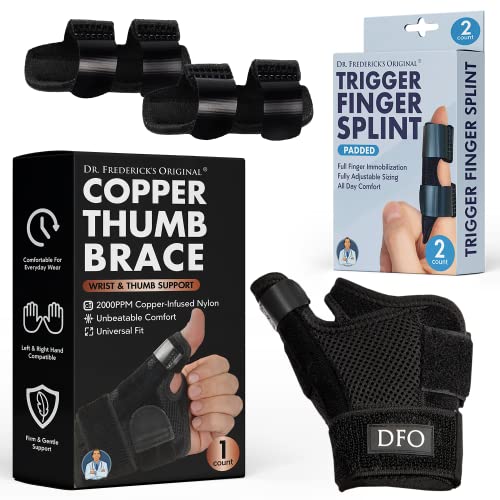 Dr. Frederick's Original Hand and Finger Relief Bundle Trigger Finger Splint & Copper Thumb Brace