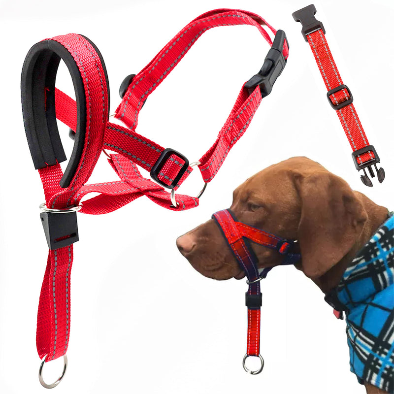 Dog Head Halter with Safety Strap - Headcollar - No-Pull Dog Collar – Perfect for Leash & Harness Training Medium and Large Dog Sizes (Size M (Pack of 1), Red) - BeesActive Australia