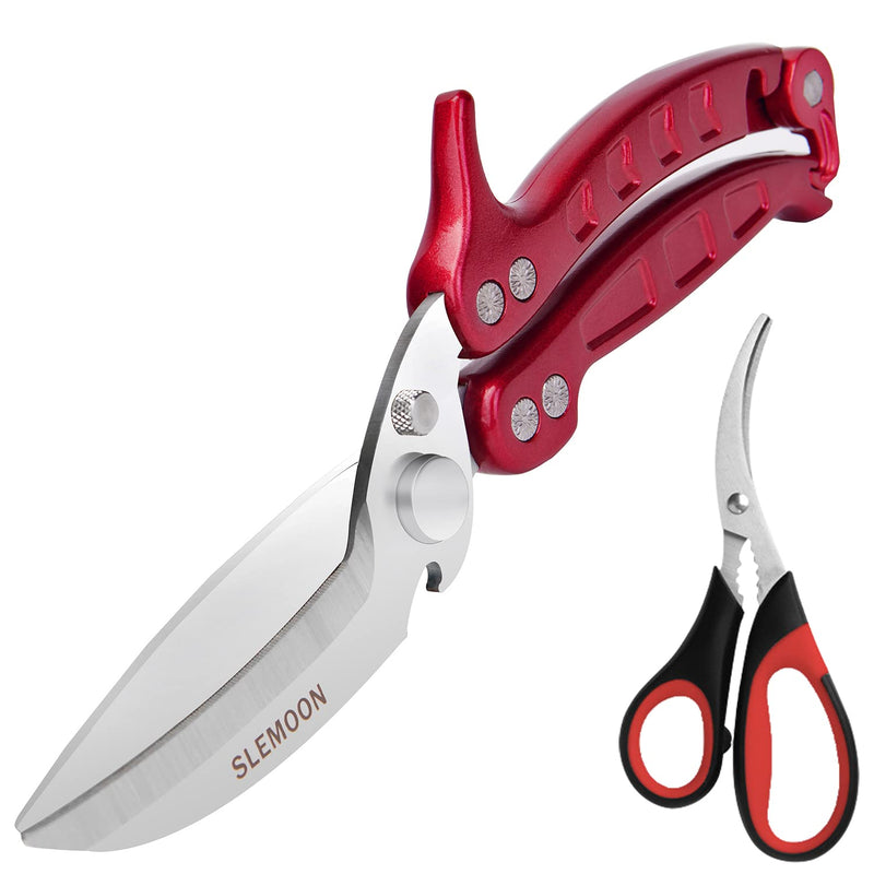 SLEMOON Heavy Duty Kitchen Scissors Poultry Shears 2pcs set Burgundy - BeesActive Australia