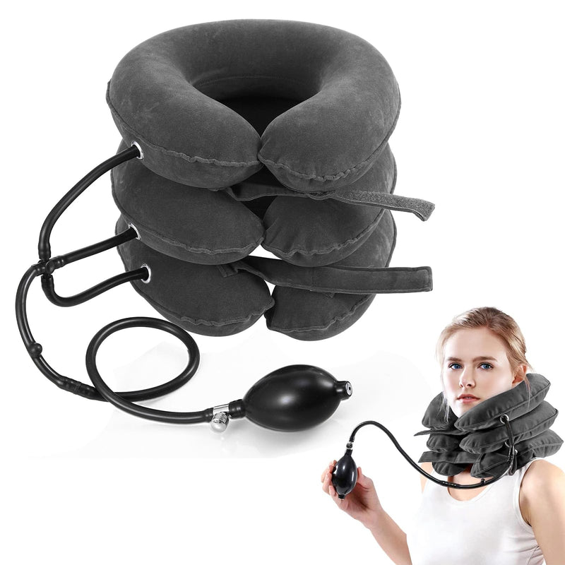 Cervical Neck Traction Device, Neck Stretcher, Neck Traction Device for Neck Pain Relief, Cervical Neck Traction Device, Inflatable Neck Brace & Neck Decompression(Gray) Grey - BeesActive Australia
