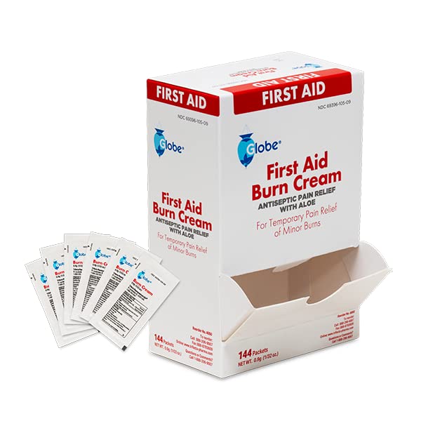 Globe First Aid Burn Cream, Aloe Formula, 0.9 g, Box of 144