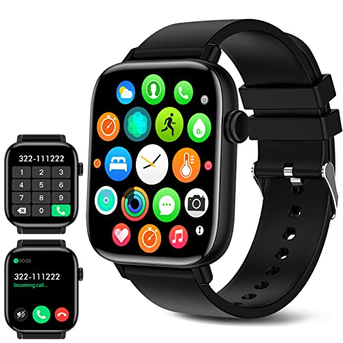 Smart Watch for Android iPhone, 1.9" Fitness Tracker with (Answer/Make Calls) IP 67 Waterproof Sport Digital Watches, Blood Pressure Heart Rate Monitor Step Counter Sleep Tracker Black