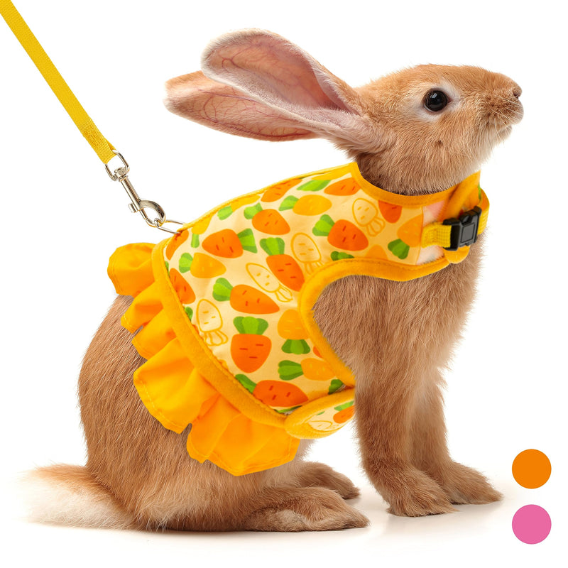 Rabbit Harness and Leash for Walking Escape Proof - Cute Carrot Pattern Mesh Breathable Bunny Vest Harness Outdoor Camping Hiking Training - Also Suit for Ferret Kitten Puppy Small Animals S (neck:5.5"-7" chest:7"-9.8") Yellow - BeesActive Australia