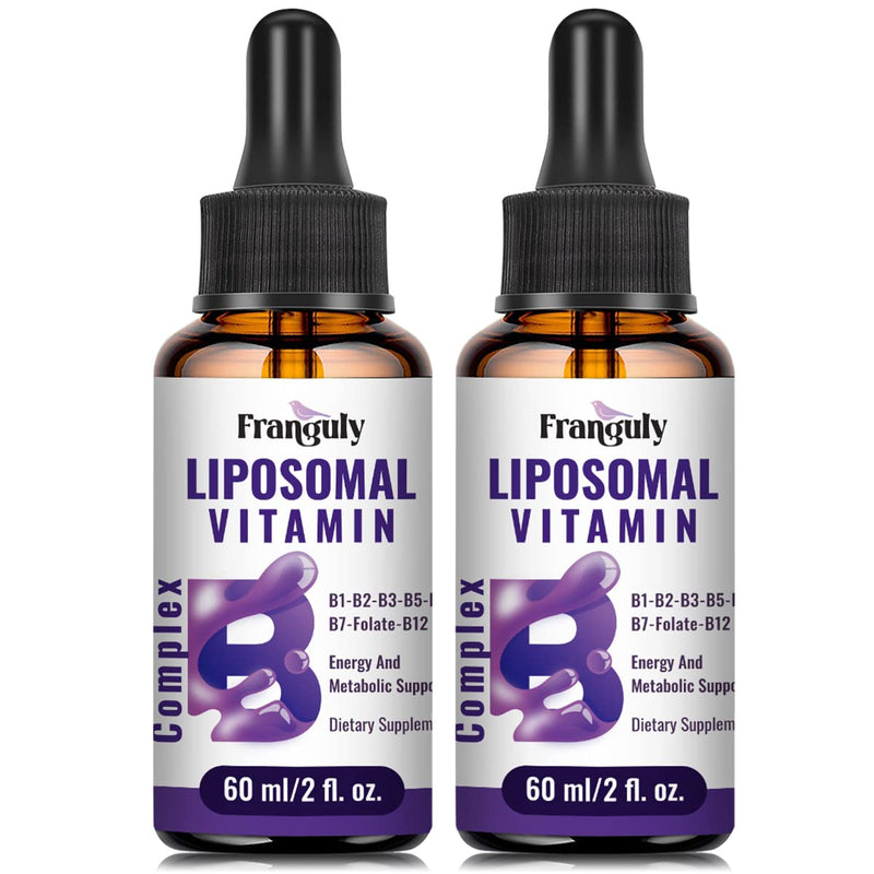 Liposomal Vitamin B Complex Liquid Sublingual B Complex Vitamins Supplement for Women Men Improved Absorption Methylated B12,B1, B2, B3, B5, B6,Folate,Biotin for Energy And Immune Support-4.0 oz 2 Fl Oz (Pack of 2)