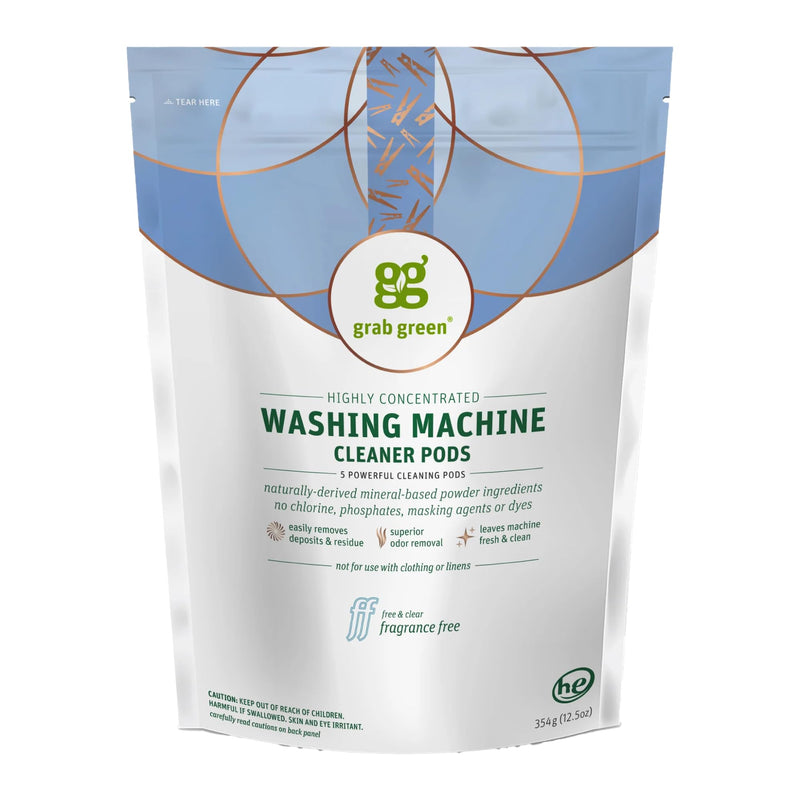 Grab Green Washing Machine and Dishwasher Cleaner Pods - Fragrance Free, 5 Cleaning Pods 5 Count (Pack of 1) - BeesActive Australia