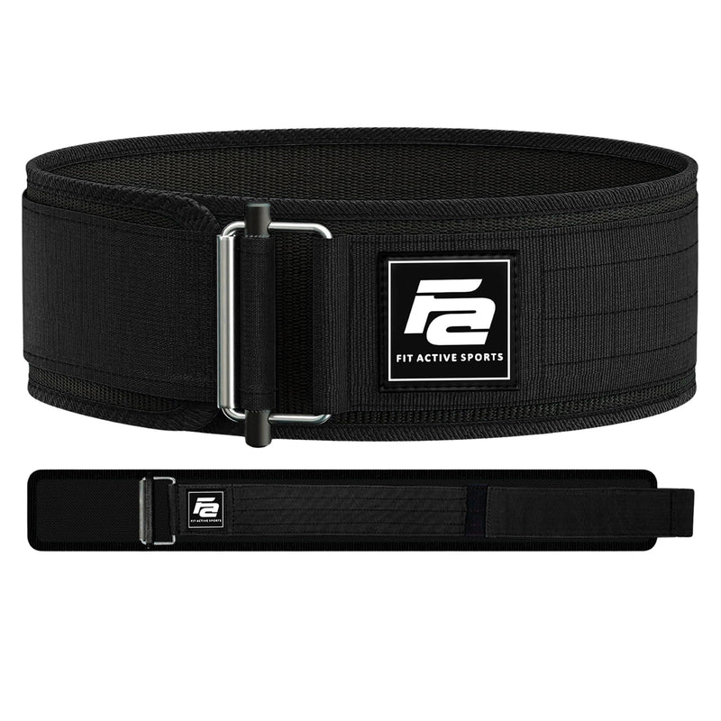Fit Active Sports Self Locking Weight Lifting Belt | Premium Weightlifting Belt for Cross Training, Fast Locking Release Mechanism for Fitness and Power Lifting - Weightlifting Back Support for Men and Women Medium Black