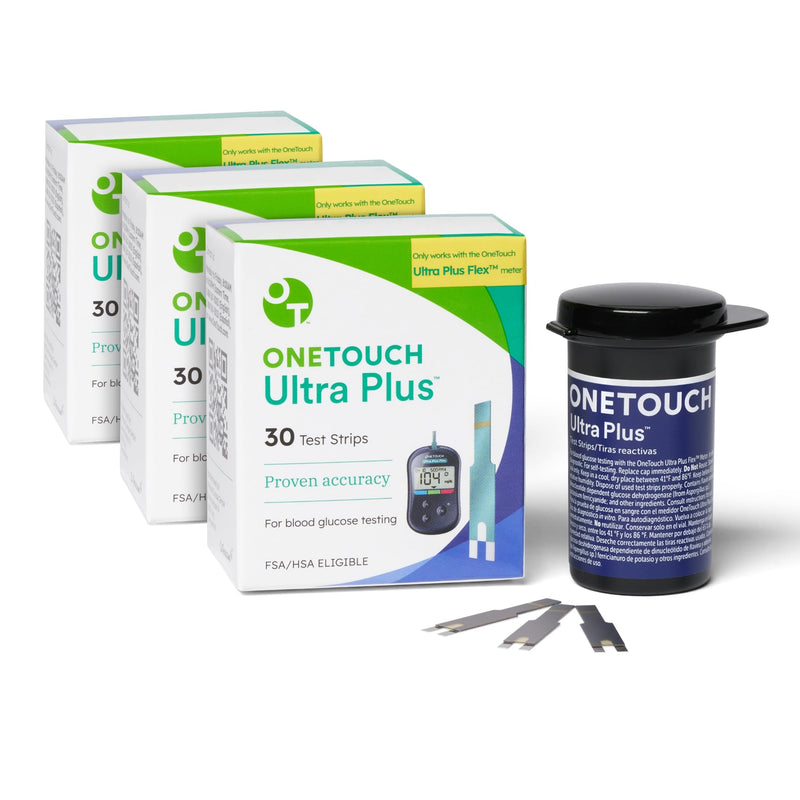 OneTouch Ultra Plus Test Strips - 90 Count - Diabetic Test Strips for Blood Glucose Meter & Daily Blood Sugar Levels - 30 Count/Pack (3 Pack) 30 Count (Pack of 3) - BeesActive Australia