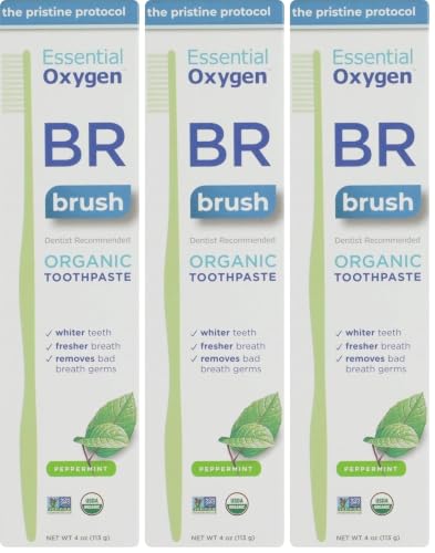 Essential Oxygen BR Organic Toothpaste Peppermint 4 oz (Pack of 3) 4 Ounce (Pack of 3)