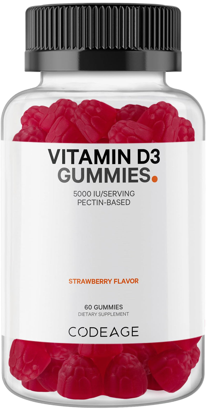 Codeage Vitamin D3 Gummy Vitamins, Vitamin D3 5000 IU Gummies Cholecalciferol 125 mcg - 2-Month Supply - Soft Pectin-Based, Animal Gelatin-Free Vitamins Gummy, Strawberry, Gluten-Free - 60 Gummies