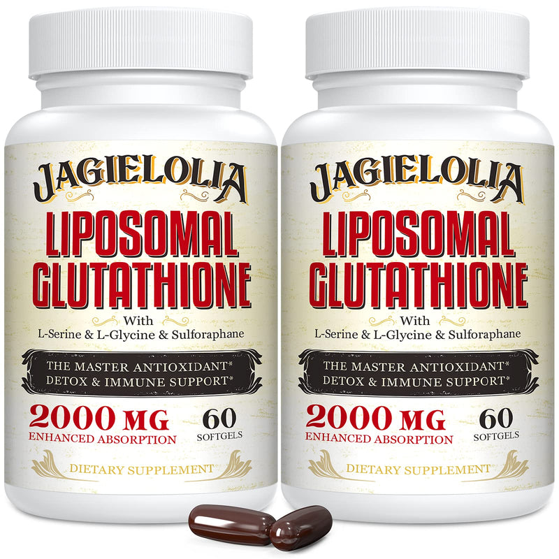 Liposomal Glutathione 2000 mg with L-Serine, L-Glycine & Sulforaphane ‚Äì Active L-Glutathione Unique Formulation to Enhance Absorption - Master Antioxidant, Detoxifying & Immune | 120 Softgels 60 Count (Pack of 2)