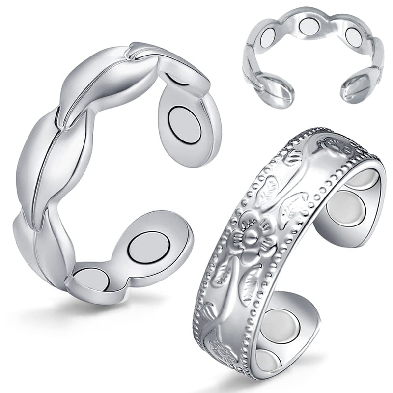 7X Copper Rings for Women 99% Pure Copper Ring Adjustable with Present Box (2PCS) Fishtail & Plum Silver