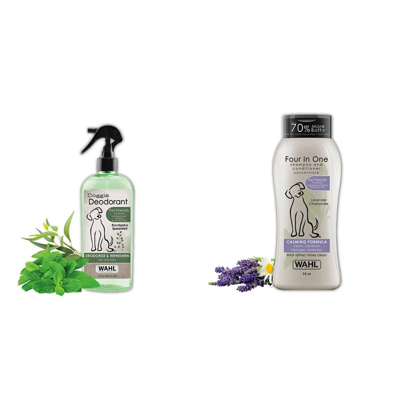 Wahl Deodorizing & Refreshing Pet Deodorant & 4-in-1 Calming Pet Shampoo – Cleans, Conditions, Detangles, & Moisturizes with Lavender Chamomile - 24 Oz - PawsPlanet Australia