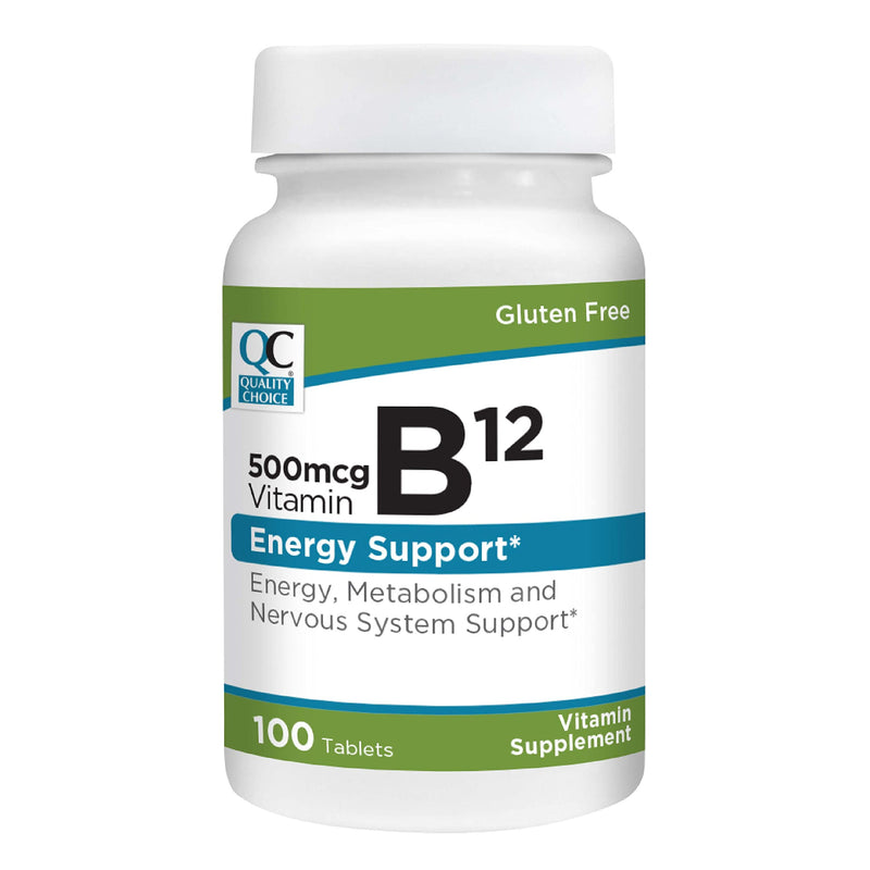 Quality Choice Vitamin B12 500 MCG, Energy, Metabolism, & Nervous System Support Supplement 100 Count Bottle of Tablets 1