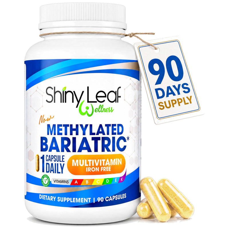 Shiny Leaf Bariatric Multivitamin Without Iron, Methylated B12, 90 Count | Iron-free, methylated folate and B12, plus A, C, D, K. Vegetarian, soy-free 90 Count (Pack of 1)