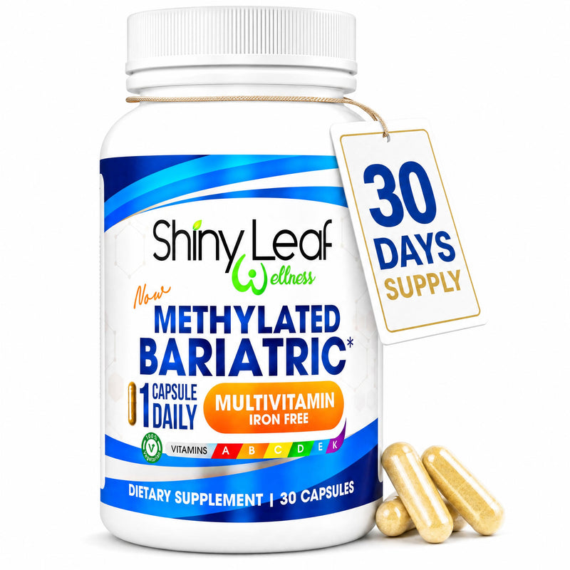 Shiny Leaf Bariatric Multivitamin Without Iron, Methylated B12, 30 Count | Iron-free, methylated folate and B12, plus A, C, D, K. Vegetarian, soy-free 30 Count (Pack of 1)