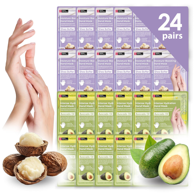 Innerest 24 PK Original Derma Beauty Hand Mask Bulk Moisturizing Hand Gloves for Dry Hands Nail Care Essential, Best Holiday Gift Idea, Stocking Stuffers, Self Care Gift Women (Shea Butter + Avocado) Shea Butter + Avocado