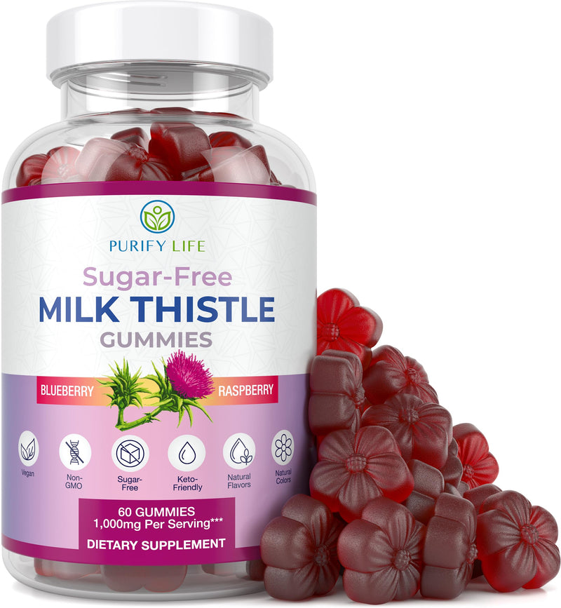 Sugar-Free Milk Thistle Gummies for Liver Cleanse Detox & Repair (Natural Blueberry-Raz Flavor) Cardo Mariano, Cleansing Milk Thistle Extract & Antioxidant Support, Vegan, Replaces Pills & Capsules Milk Thistle Liver Detox - BeesActive Australia